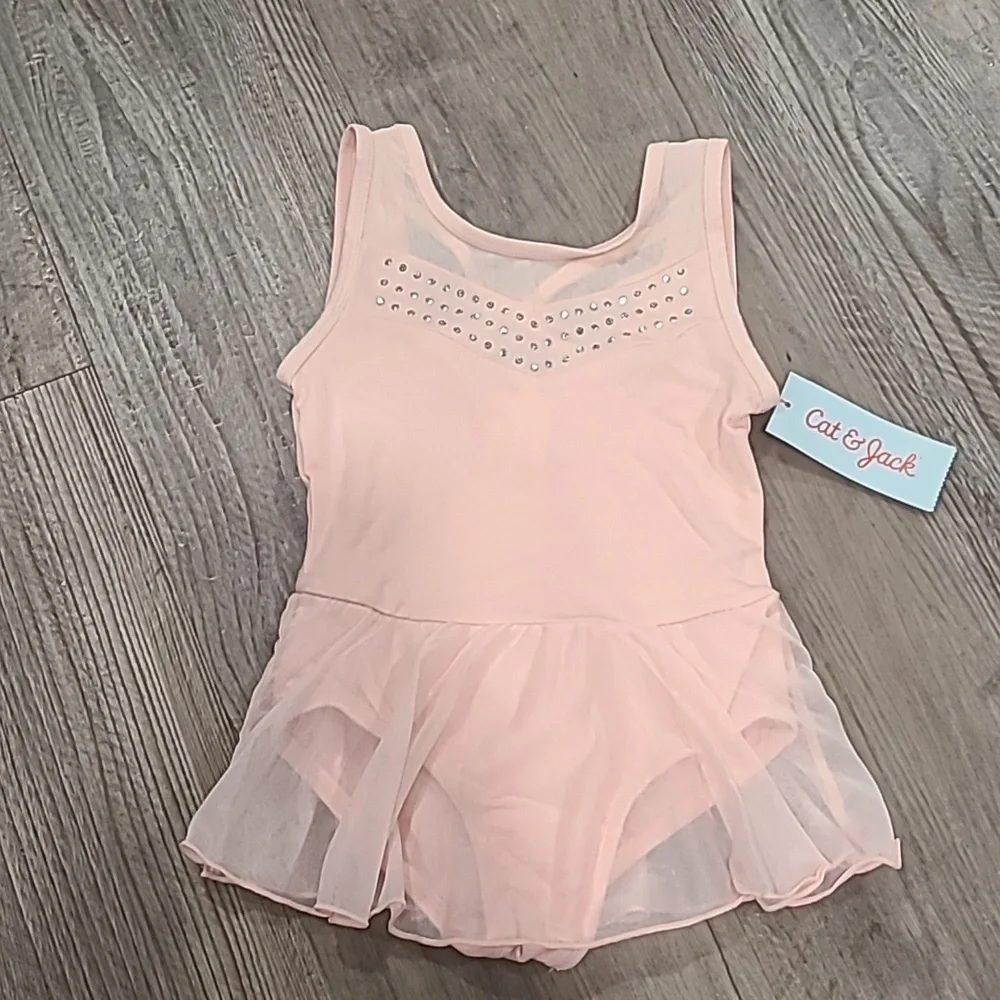 Cat & Jack Girls' Dance Cross Back kirted Leotard Pink Size XS 4/5